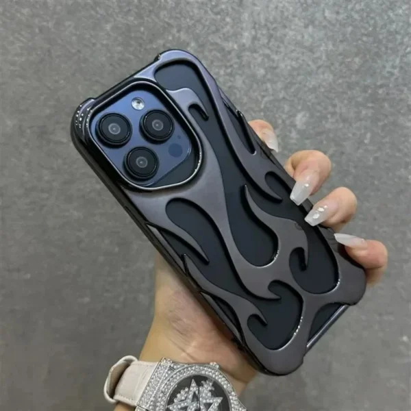 Luxury Matte Hollow Out Flame Phone Case For iPhone 16 17 15 14 13 11 12 Pro Max Plus Air Soft Dissipate Heat Bumper Back Cover - Image 4