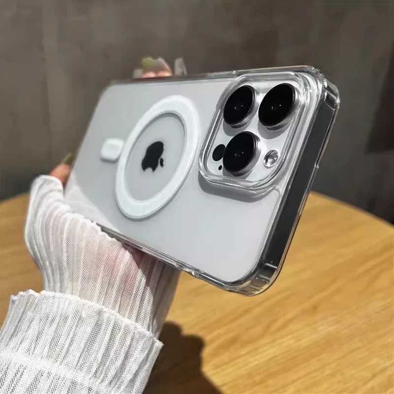 kf-Sf3e6ace7067848108592a5838efea2525 Clear For Magsafe Wireless Charge Phone Case For iPhone 16 15 14 13 12 11 Pro Max Plus Mini Magnetic Acrylic Transparent Cover - Image 1