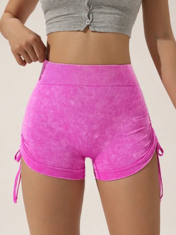 Matte craft summer three part pants yoga pants women's drawstring sports shorts European and American peach hip lifting fitness - Image 2