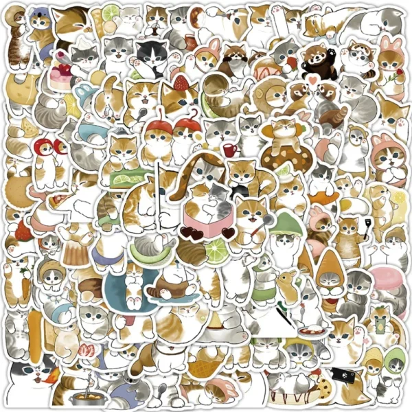 100Pcs Cute Cat Cartoon Stickers Kawaii Animal Decals Laptop Skateboard Suitcase Guitar Phone Cartoon Sticker Kid Gift Toys - Image 1