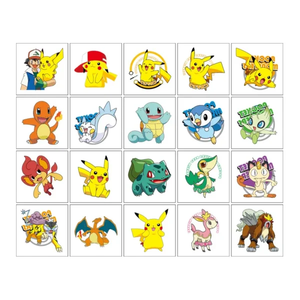 20PCS Pokemon Temporary Tattoo Stickers Children Pikachu Sticker Funny Cartoon Kids Girls Christmas Birthday Gift Reward Toy - Image 4