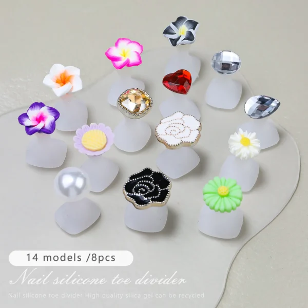 8pcs/Bag Soft Silicone Flower Design Perals Toe Separator For Pedicure Foot Finger Splitter Flexible Finger Toe Separation Tool - Image 5