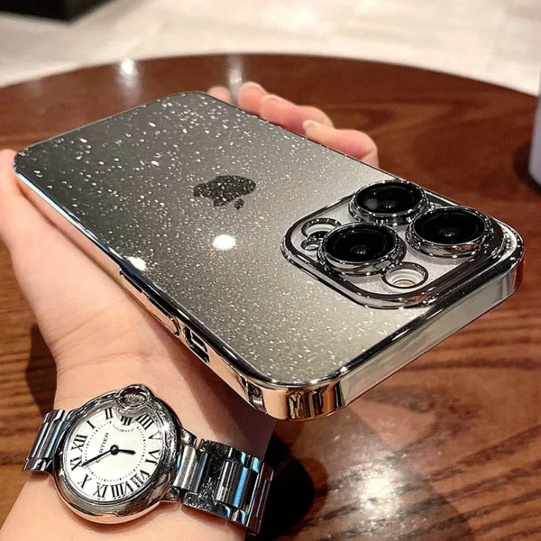 Luxury Transparent Glitter Phone Case For iPhone 11 12 13 14 15 16 Pro Max Plus Electroplated Bumper Clear Shockproof Cover - Image 2
