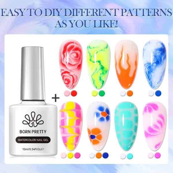 BORN PRETTY 10ml Watercolor Nail Gel Clear Transparent Gradient Flower Effect Semi Permanent Soak Off UV LED Gel Nail Polish - Image 2