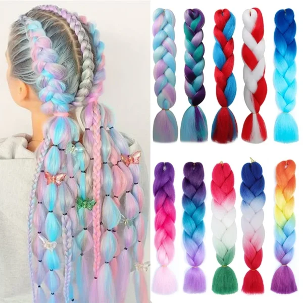 Synthetic 24Inch Jumbo Braids Hair Extension Afro Ombre Color Box Yaki Straight Crochet Braid DIY Hair for Women - Image 1