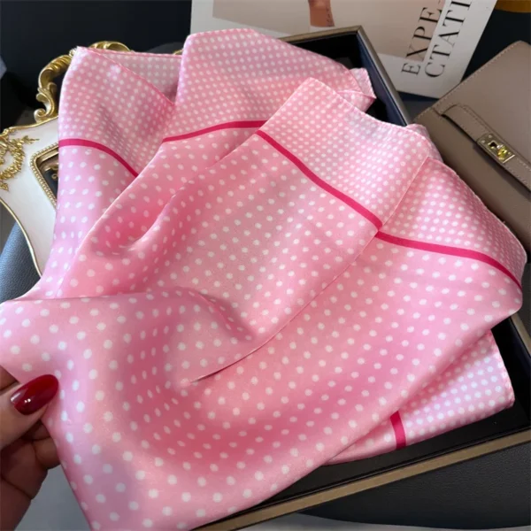 Luxury Brand 2025 Dot Print Square Silk Scarf for Women Hijab Hair Bands 70cm Neckerchief Female Satin Shawl Ribbon Headband - Image 5