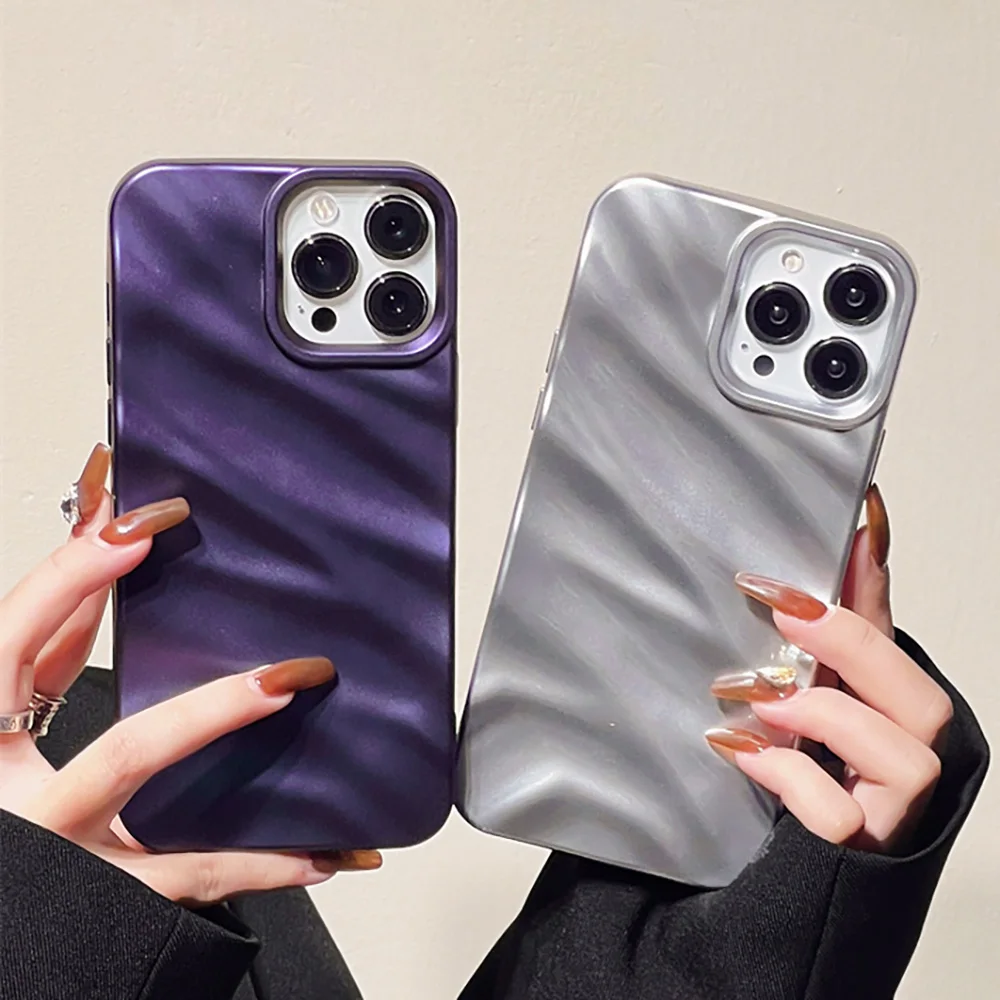 kf-Sf72d361d31104c28a37e1a347bc79b44r Luxury 3D Silk Wavy Pattern Phone Case For iPhone 14 Pro Max 13 17 11 16 12 15 Pro Max Air XR XS X 7 8 Plus SE Solid Color Cover - Image 1