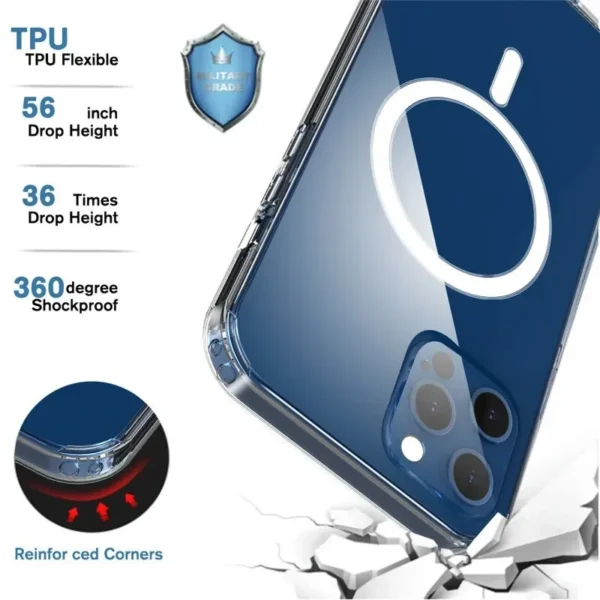 Clear Magnetic Circle Magsafing Phone Case For iPhone 15 14 13 12 11 Pro Max mini XS XR 7 8 Plus iPhone Magnetic Macsafe Cases - Image 4