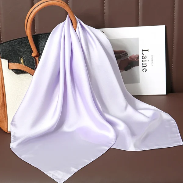 New Luxury Brand Satin Square Scarf Print Hair Ribbon Fashion Scarf for Women Neckerchief Bandana Solid Colors Shawl Headband - Image 4