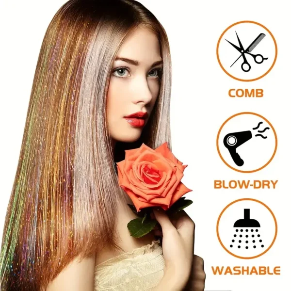 Sparkle Synthetic Hair Extensions Tinsel Rainbow Colored Strands Girls Headwear Hairbinge Hair Laser False Decor - Image 4