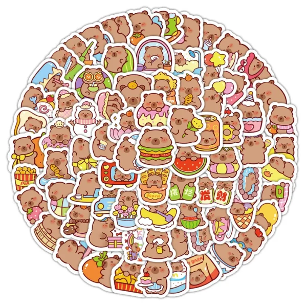 100Pcs Cartoon Cute Capybara Stickers PVC Aesthetic Kapibala Graffiti Decals Scrapbooking DIY Phone Laptop Notebook Stationery - Image 2