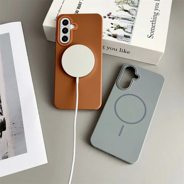 Ultrathin Simple Magsafe Case for Samsung Galaxy S25 S24 Ultra S23 S22 A56 Matte Hit Color Lens Wireless Charging Soft TPU Cover - Image 3