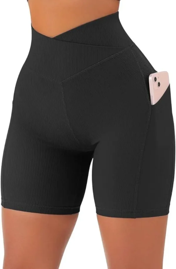 kf-Sf98f555917684cf183cf4e42f54431acf Sports Short Women Cross Workout Yoga Shorts with Pockets 5" High Waist Booty Biker Short - Image 1