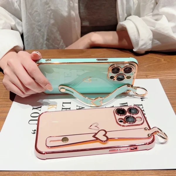 Soft Love Heart Wrist Strap Case For iPhone 16 15 14 13 12 11 Pro Max X Xs XR Max Plus Hand Band Cases Cover - Image 2