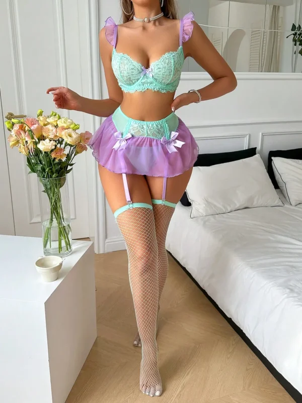 Ellolace Lingerie Sexy Hot Tulle Underwear Contrast Color Lace Ruffled Strap Garter Ensemble Lingeries Romantic Intim Goods - Image 3