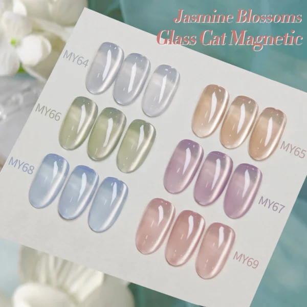 BORN PRETTY 6 Bottle 7ml Jasmine Blossoms Cat Magnetic Gel Summer Blue Pink Nude Crystal Jelly Soak Off UV Gel Nail Art Varnish - Image 3