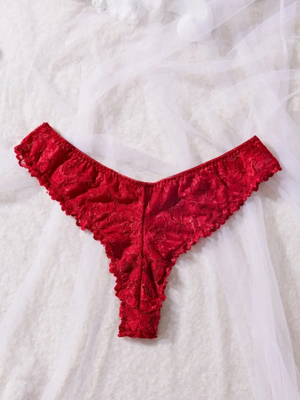 Sexy Lace Lingerie Set for Women, Red Hot Sleepwear Nightdress with Matching Panties, V-Neck Sheer Lace Camisole, Romantic Night - Image 2