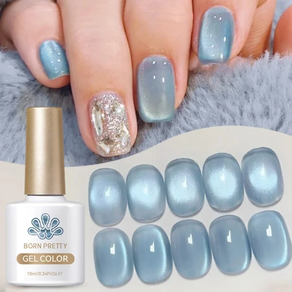 BORN PRETTY 10ml Crescents Bay Colored Cat Magnetic Gel Blue Glitter Shine Soak Off UV Gel Nail Art Varnish Nail Supplies - Image 2