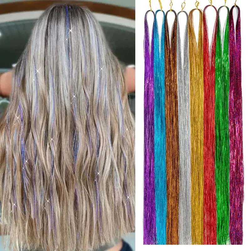kf-Sfe8acd8ec82c44d89c6fa5090f8d2e1dW Synthetic Sparkle Hair Tinsel Multi-color Colors 36 Inch Glitter Fairy Hair Accessories Perfect For Women Daily Party - Image 1