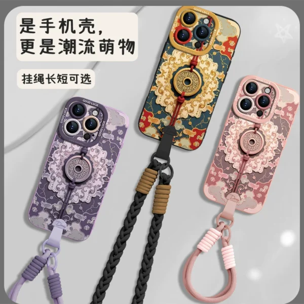 [Crossbody wrist lanyard] Retro mountain ghost spending money is suitable for Apple 17promax mobile phone case iphone17pro new 17air female 16e super hot 15plus all-inclusive light national style 14 soft - Image 3