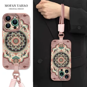 [Crossbody wrist lanyard] Lace Dunhuang pattern suitable for Apple 17promax mobile phone case iphone17pro new 17air female 16e super hot 15plus all-inclusive light national style 14 soft 13