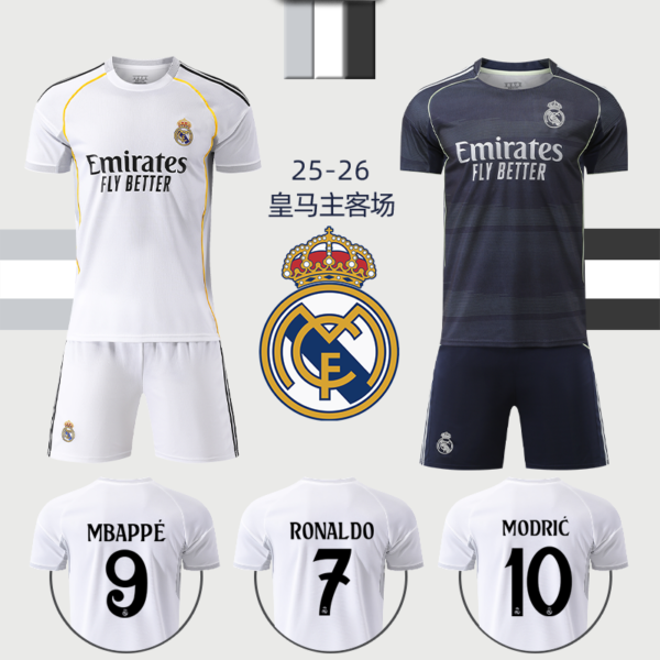 imgextra-i1-729960119-O1CN01wgOXSr1CkYCanfaBr_4611686018427383479-2-item_pic 25-26 Real Madrid jersey customized Mbappe C Ronaldo Champions League home game team uniform Modric football jersey suit - Image 1