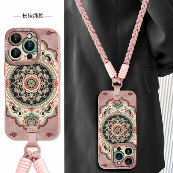 [Crossbody wrist lanyard] Lace Dunhuang pattern suitable for Apple 17promax mobile phone case iphone17pro new 17air female 16e super hot 15plus all-inclusive light national style 14 soft 13 - Image 2