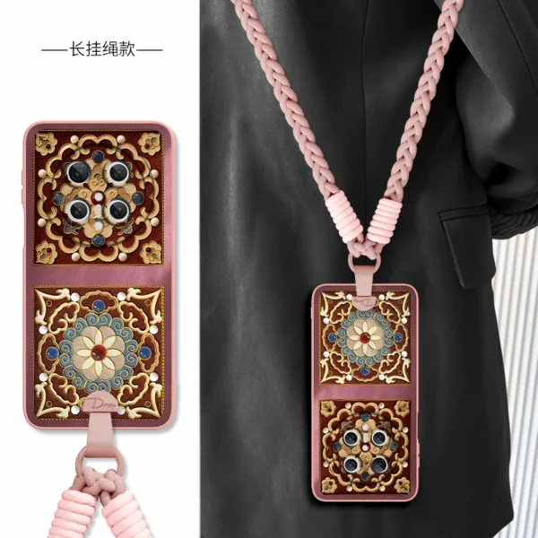 [Crossbody wrist lanyard] Filigree Dunhuang pattern is suitable for Huawei mate80 mobile phone case mate80promax new mate70pro female super hot mate70air light national style 60 silicone - Image 2