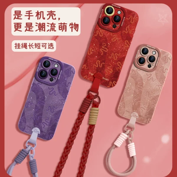 [Crossbody wrist lanyard] Gilt lucky snake suitable for Apple 17promax mobile phone case iphone17pro new 17air female 16e super hot 15plus all-inclusive light national style 14 soft 13 - Image 3