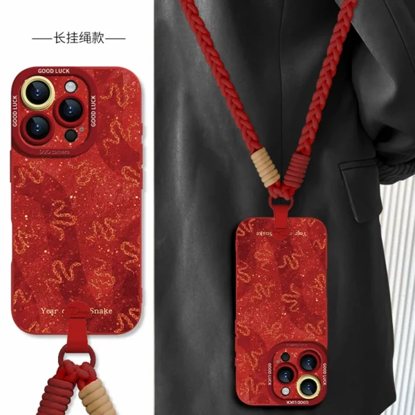 [Crossbody wrist lanyard] Gilt lucky snake suitable for Apple 17promax mobile phone case iphone17pro new 17air female 16e super hot 15plus all-inclusive light national style 14 soft 13 - Image 2