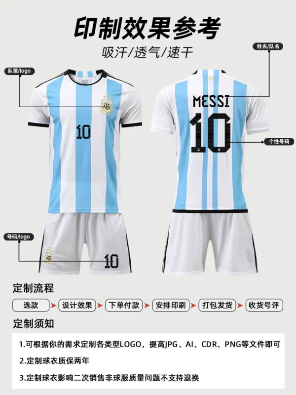 Samsung Argentina jersey Messi No. 10 football uniform home and away games customized children's football uniform suit for men - Image 4