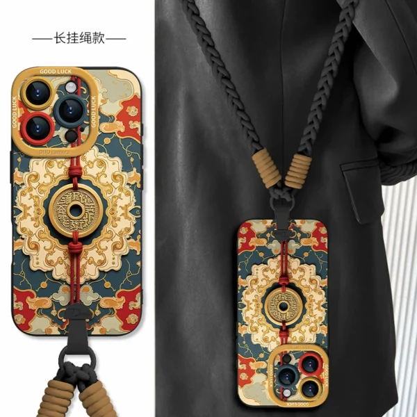 [Crossbody wrist lanyard] Retro mountain ghost spending money is suitable for Apple 17promax mobile phone case iphone17pro new 17air female 16e super hot 15plus all-inclusive light national style 14 soft - Image 2