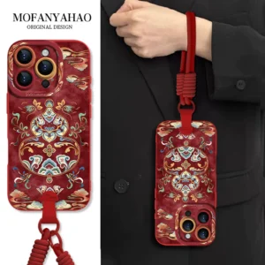 [Crossbody wrist lanyard] Yicai gourd pattern is suitable for Apple 17promax mobile phone case iphone17pro new 17air female 16e super hot 15plus all-inclusive light national style 14 soft 13