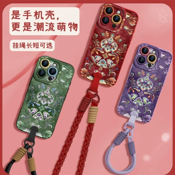 [Crossbody wrist lanyard] Yicai gourd pattern is suitable for Apple 17promax mobile phone case iphone17pro new 17air female 16e super hot 15plus all-inclusive light national style 14 soft 13 - Image 3