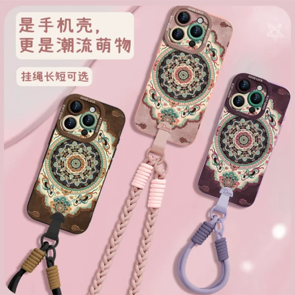 [Crossbody wrist lanyard] Lace Dunhuang pattern suitable for Apple 17promax mobile phone case iphone17pro new 17air female 16e super hot 15plus all-inclusive light national style 14 soft 13 - Image 3