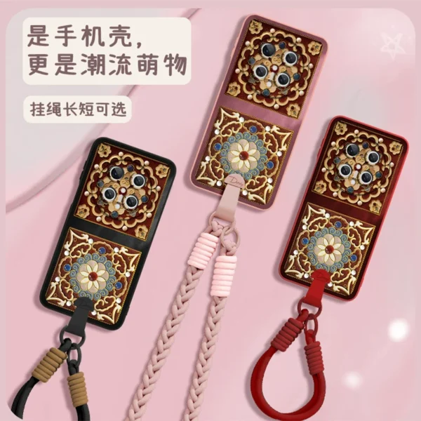 [Crossbody wrist lanyard] Filigree Dunhuang pattern is suitable for Huawei mate80 mobile phone case mate80promax new mate70pro female super hot mate70air light national style 60 silicone - Image 3
