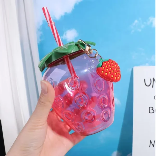 1pc Strawberry Straw Cup Cute Cartoon Strawberry Straw Cup Fruit shaped Suitable for Summer Beach, Juice Cup, Beverage Cup - Image 3