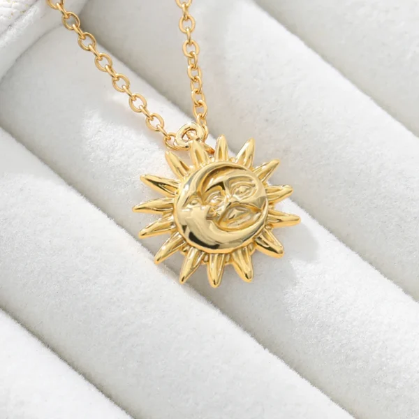 Bohemian Moon and Sun Face Pendant Necklaces Golden Minimalist Layered Coin Necklace For Women Men Jewelry Friendship Gift BFF - Image 4