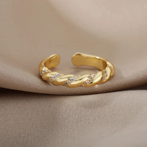 Zircon Twisted Rings For Women Punk Stainless Steel Gold Color Open Ring Geometric Finger Ring Hip Hop Charm Jewelry Gift - Image 3