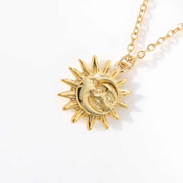 Bohemian Moon and Sun Face Pendant Necklaces Golden Minimalist Layered Coin Necklace For Women Men Jewelry Friendship Gift BFF - Image 5