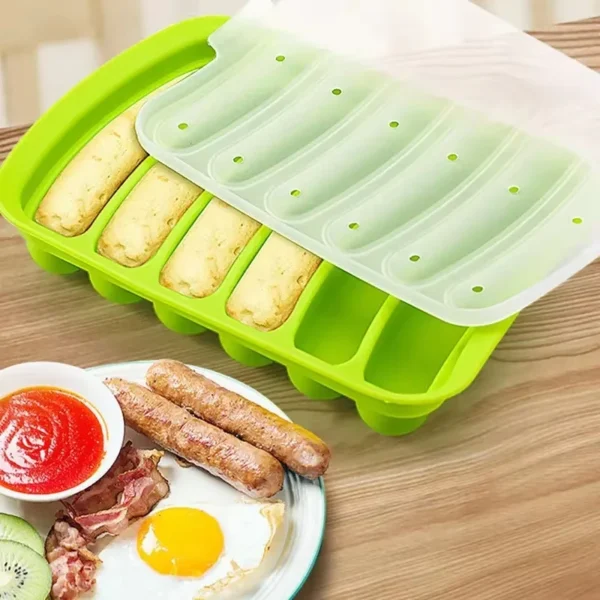 kf-S024551e87efb491a922aa5ad9c7bb50e3 Sausage Maker Mould 6 Cavity Silicone DIY Ham Hot Dog Making Moulds With Lid Kitchen Household Sausages Cake Baking Tools Molds - Image 1
