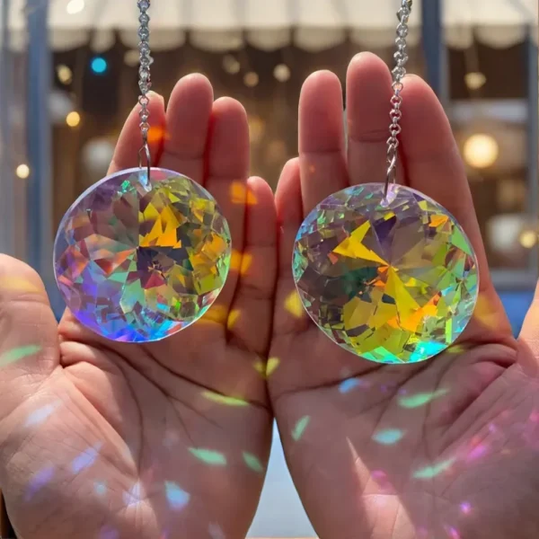 2pcs, Round Crystal Sun Catchers, Glass Prism Hanging Sun Catchers, Rainbow Maker For Window, Balcony, Kitchen, Garden Decorat - Image 1
