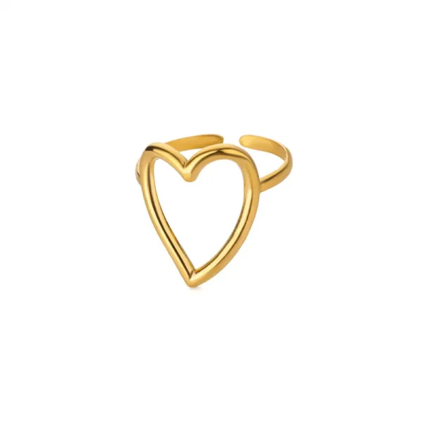 Heart Minimalist Stainless Steel Rings For Women Gold Color Glossy Opening Aesthetic Heart Ring Wedding Party Jewelry Gift BFF - Image 5