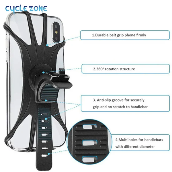 360 Rotatable Bicycle Phone Holder Silicone Motorcycle Stand Bracket GPS Support Universal Bicycle Mobile for 4.0-6.0 Inch Phone - Image 2