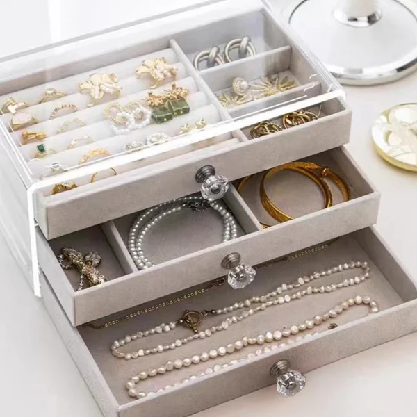 High-Capacity Flannel Jewelry Box Drawer (3-Layer) – Perfect for Storing Earrings, Necklaces & Rings - Image 7