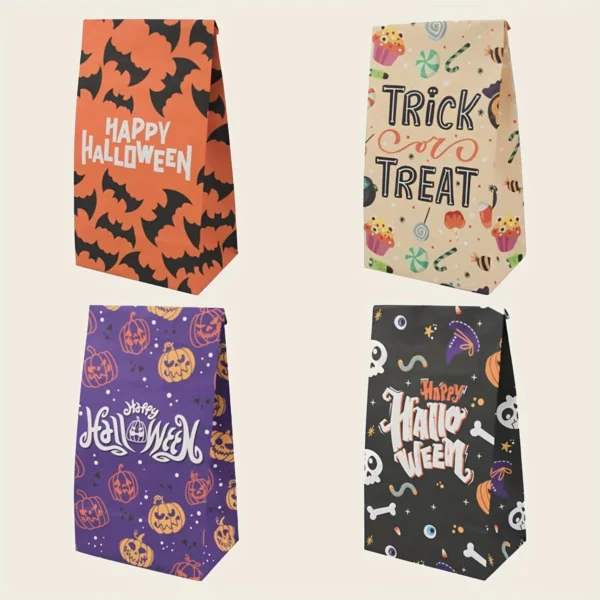 24pcs-Halloween Kraft Paper Gift Bags - for Party FavorsTrick or TreatBirthday, and Craft Supplies -24 bags+24 circular stickers - Image 1