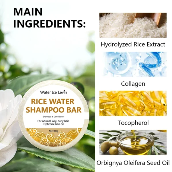 Organic Rice Shampoo Soap Bar Oil Free Conditioning Soap Rice Water Protein Nourishing Anti-loss Hair Hair Growth Soap Bar 60g - Image 2