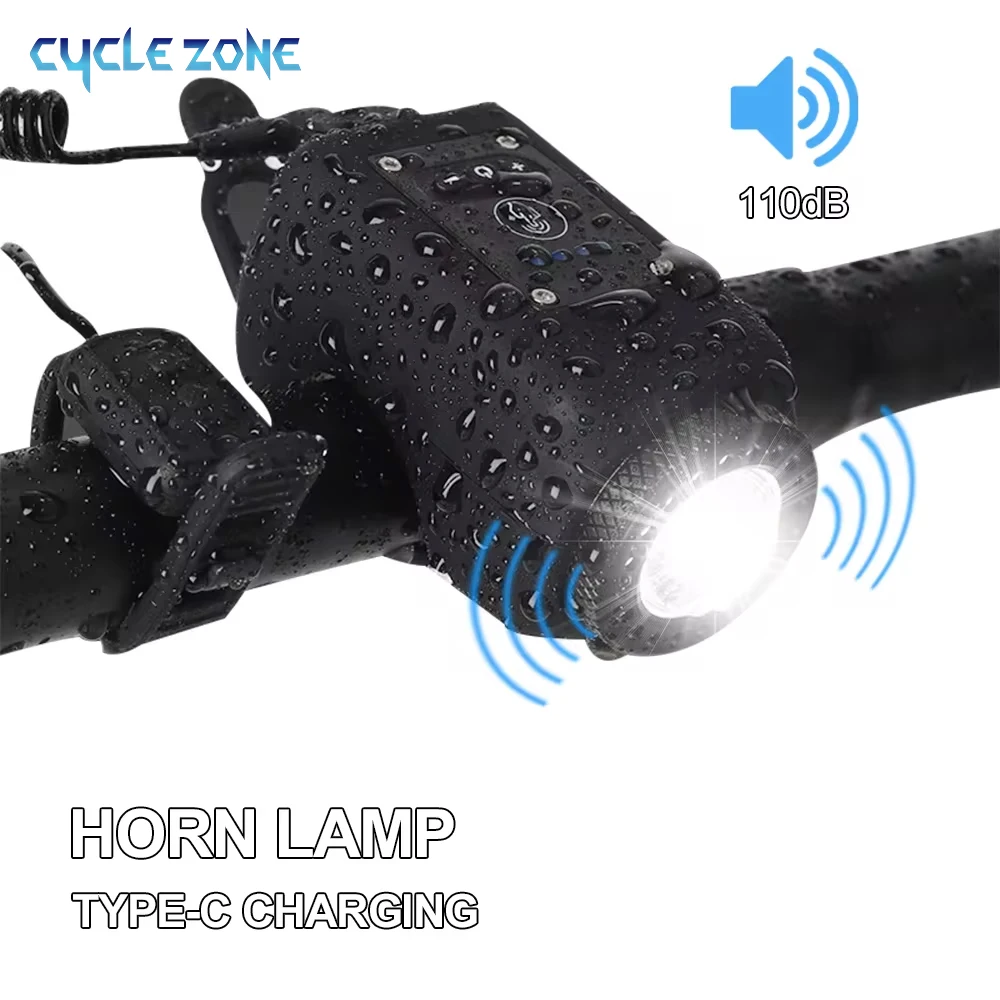 kf-S0bfc8b690b864c5caf40e1f8e539ffbco Bike Horn Light 110DB USB Rechargeable Bicycle Front Light Electric Bell Remote Control Horn Bike Light Night Cycling Accessorie - Image 1
