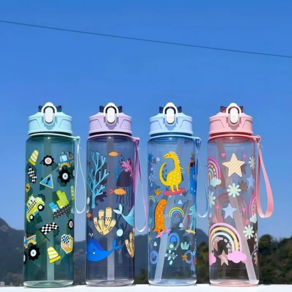 750ml Dinosaur Water Bottle For Kids Water Sippy Cup With Silicone Straw Leakproof Plastic Water Bottles Summer Kids Water Cup - Image 5