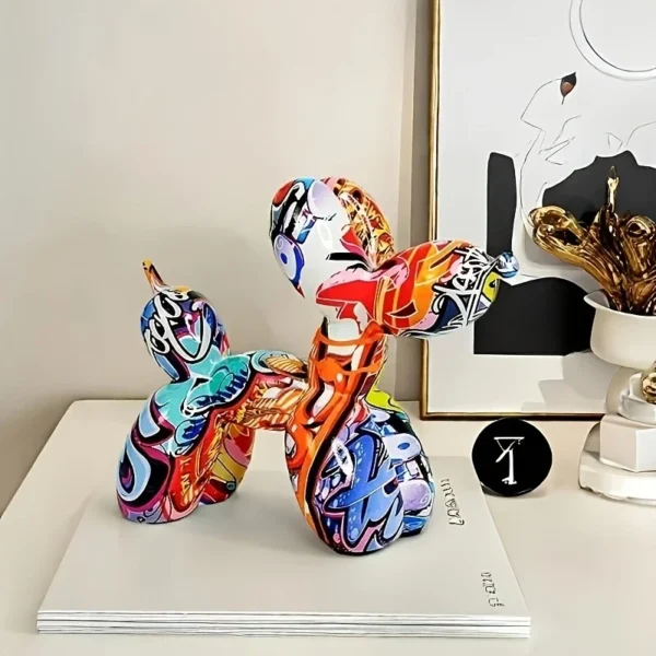 Miniso Fashion Graffiti Balloon Dog Statue Home Desktop Decoration Painting Color Art Animal Ornament Birthday Gift - Image 2